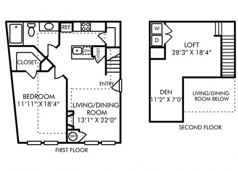 Floor plan for 1 bed, 1 bath, 1183 sqft